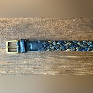 Vintage Leather and Silk Braided Women's Belt in Blue and Gold